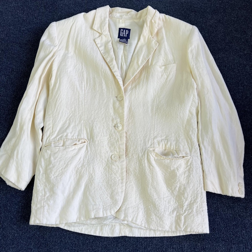 Vintage GAP Blazer Womens Large Cream White Linen Single Breasted Casual Jacket
